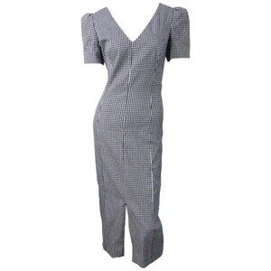 MICHAEL KORS COLLECTION navy blue and white gingham checkered puff sleeve dress